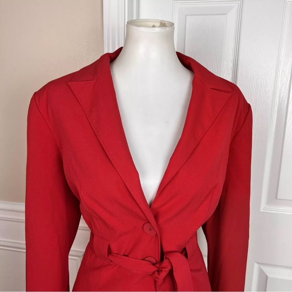 Larry Levine Polyester Rayon Spandex Pant Suit Red Belted Wide Leg 2PC Needles - Picture 4 of 9
